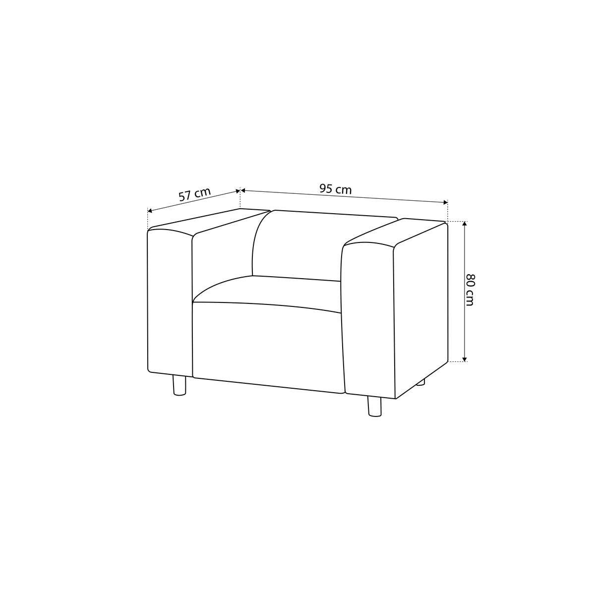 July Armchair 95 cm, Scandinavian Style – dimensions drawing