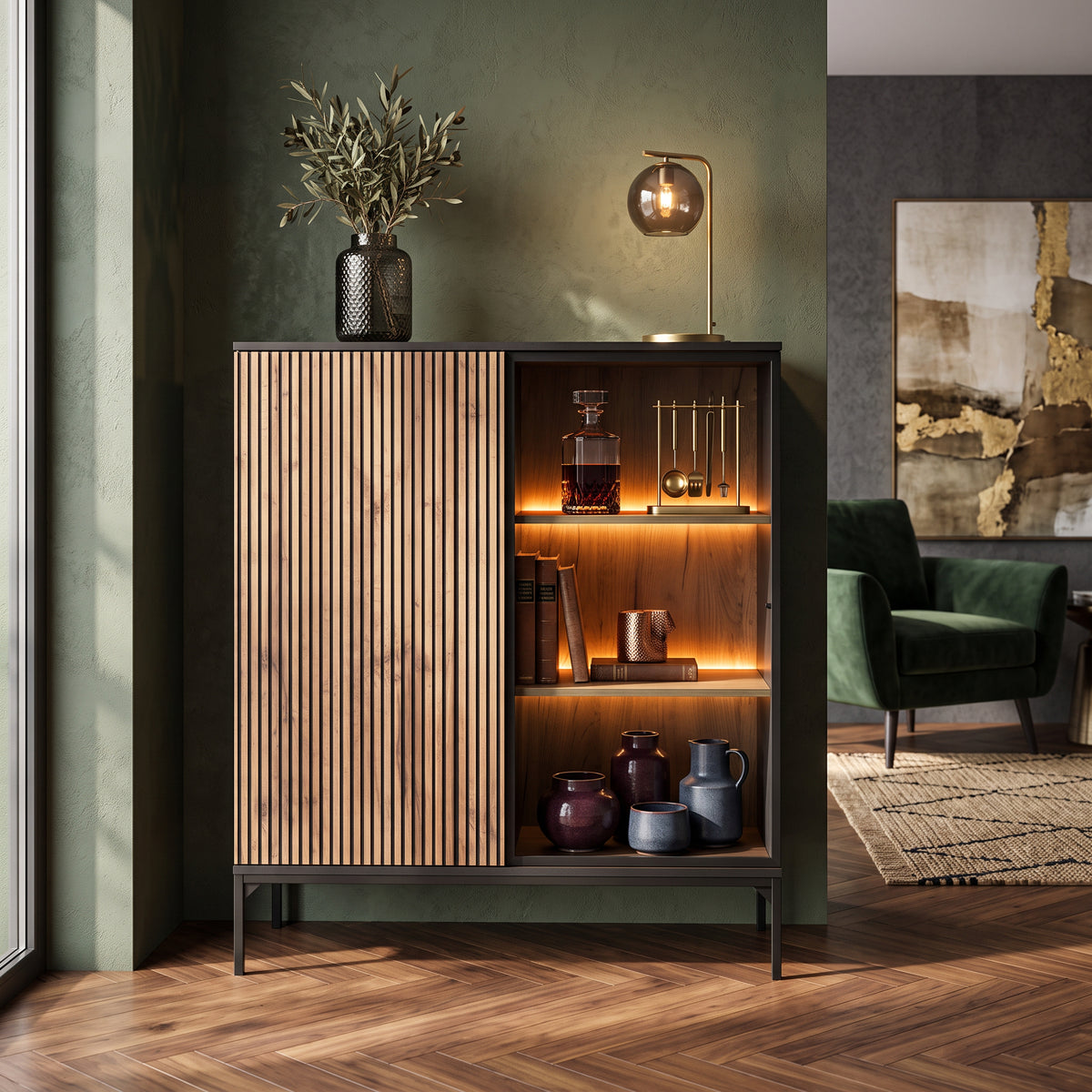Lampy Sideboard with Doors and Drawer 104x126, Loft Style – in a room setting