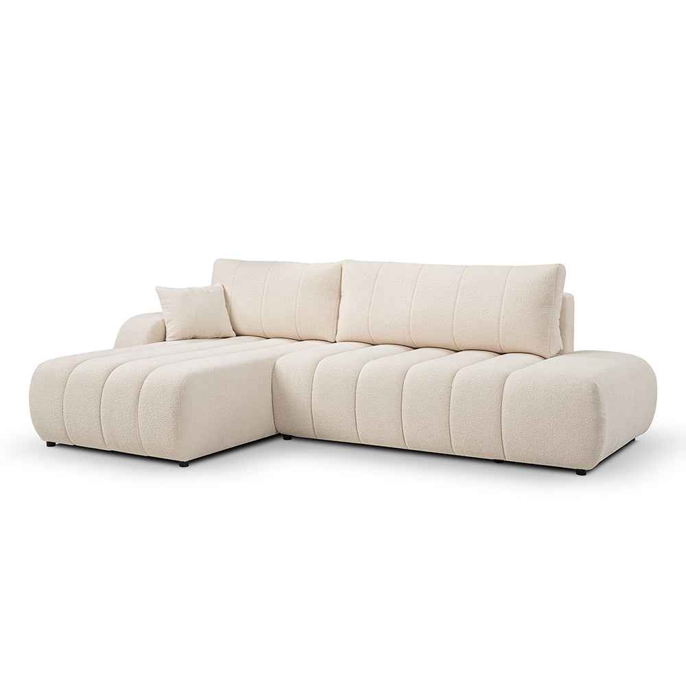 Baloa Corner Sofa Bed DL 276 cm, Modern Style – Left-sided, Powder Bone (LAMBI 08)