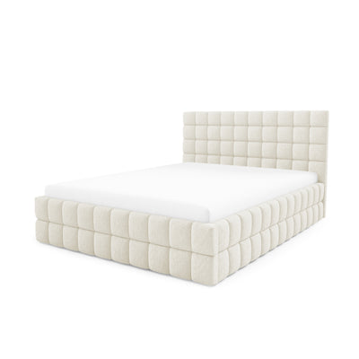 Stratus Upholstered Ottoman Bed with Storage, Various Sizes in Modern Style, Lambi Fabric – Ivory Coast (LAMBI 01)