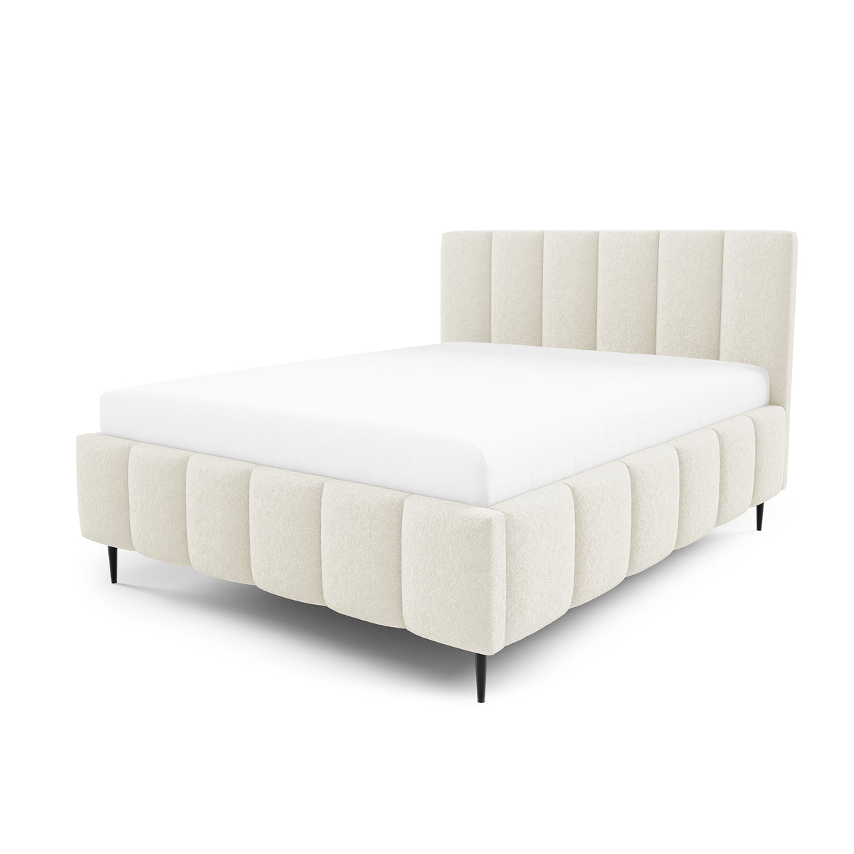 Nerom Quilted Upholstered Ottoman Bed with Bedding Storage, Various Sizes in Elegant Style, Lambi Fabric – Ivory Coast (LAMBI 01)