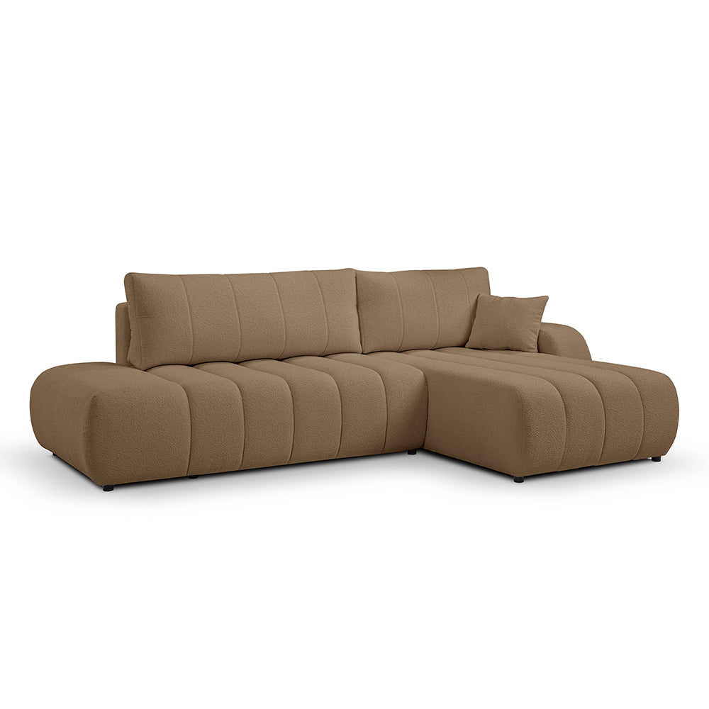 Baloa Corner Sofa Bed DL 276 cm, Modern Style – Right-sided, Cognac Brown (LAMBI 04)