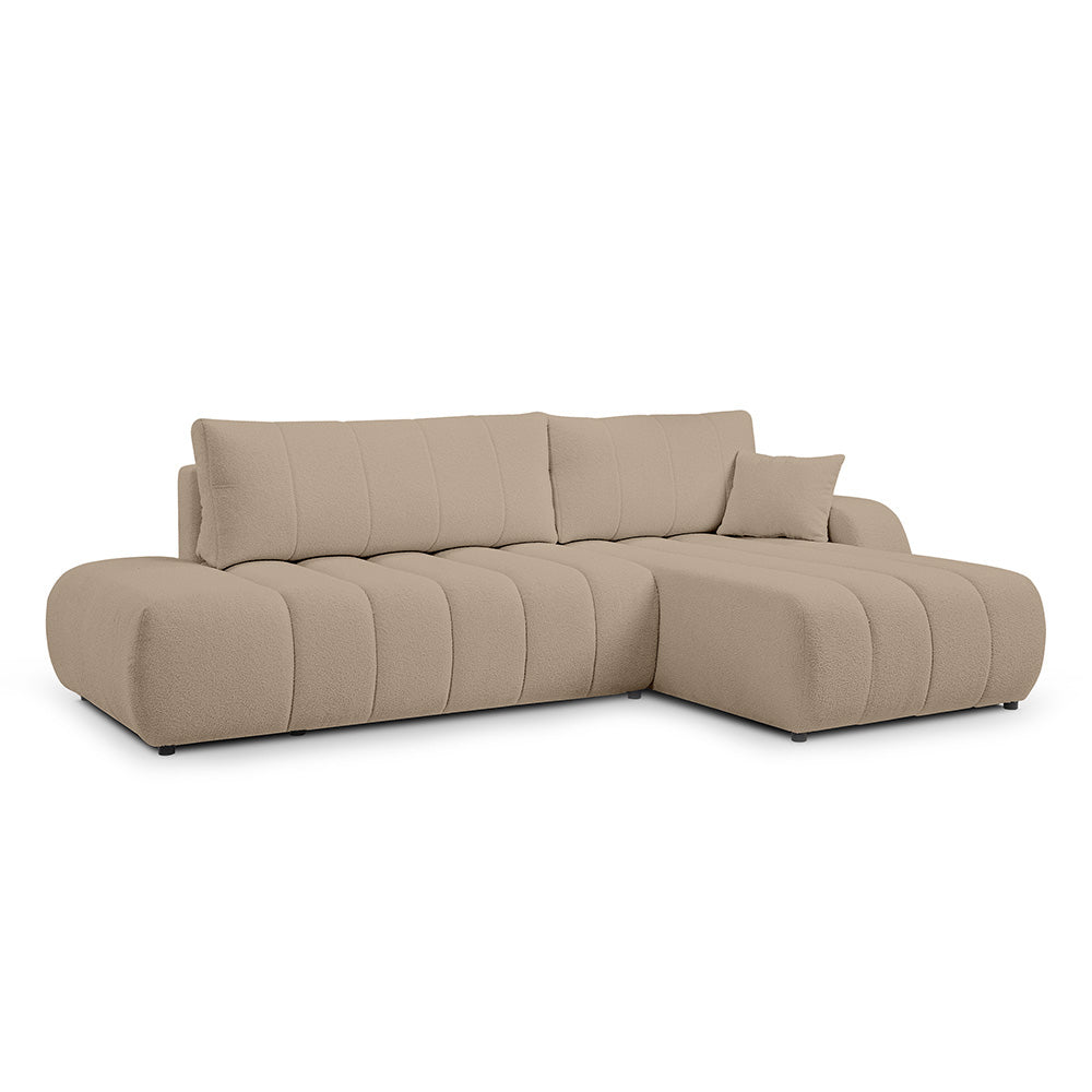 Baloa Corner Sofa Bed DL 276 cm, Modern Style – Right-sided, Sandy Linen (LAMBI 05)