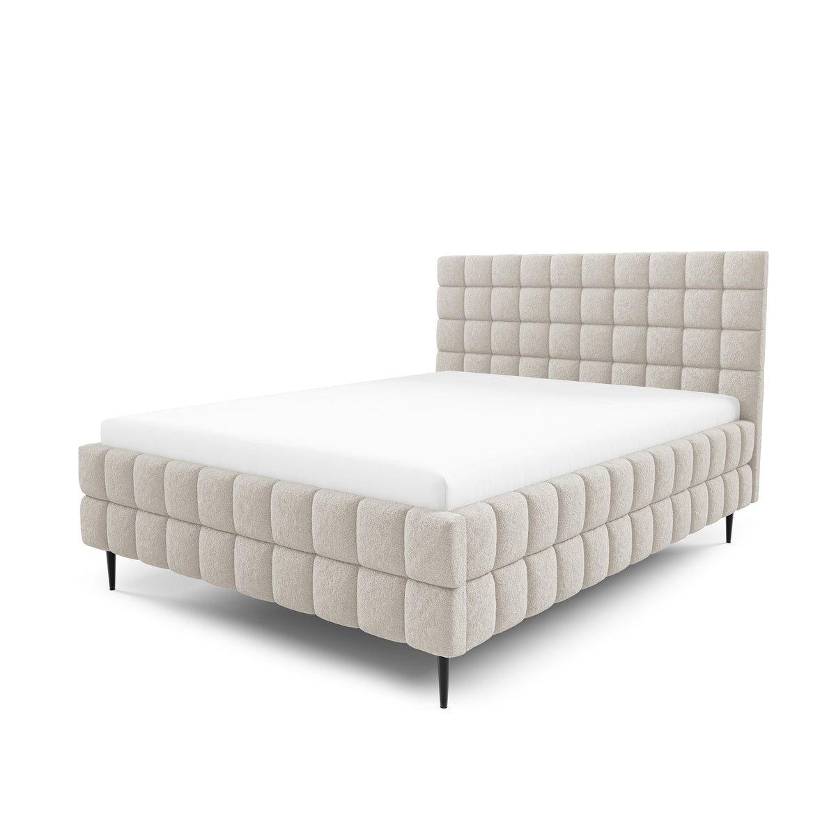 Stratus Upholstered Ottoman Bed with Storage, Various Sizes in Modern Style, Lambi Fabric – Sandy Linen (LAMBI 05)