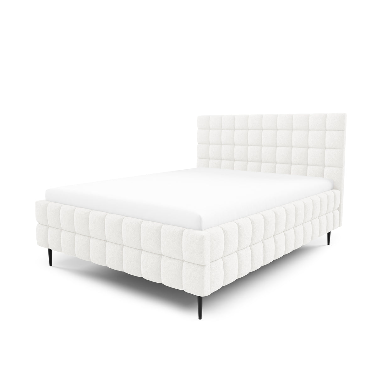 Stratus Upholstered Ottoman Bed with Storage, Various Sizes in Modern Style, Lambi Fabric – Morning Mist (LAMBI 07)