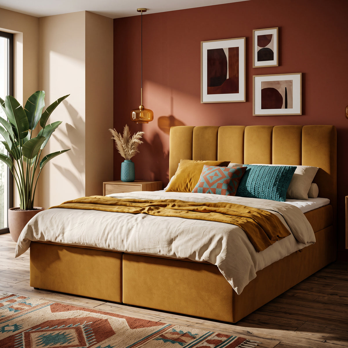 Stavy Continental Divan Bed with Topper and Storage, Scandinavian Style