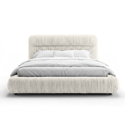 Drapori Upholstered Pleated Ottoman Bed with Storage, Modern Style – Morning Mist (MAGIC VELVET 2200)
