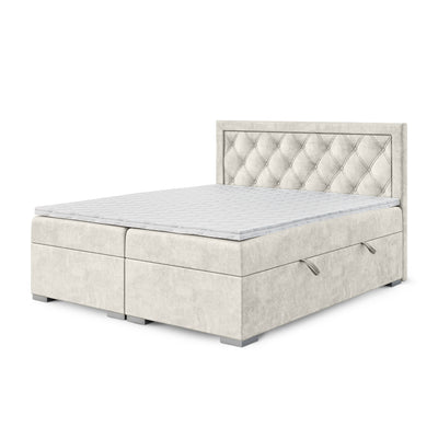 Santia Diamond-tufted Continental Divan Bed with Two Storage Compartments, Glamour Style – 140x200, Morning Mist (MAGIC VELVET 2200)