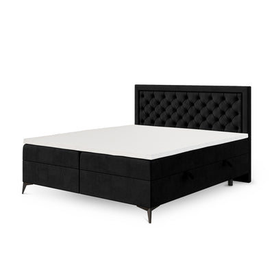 Rosselia Quilted Continental Divan Bed with Two Storage Compartments, Glamour Style – 180x200, Velvet Black (MAGIC VELVET 2219)