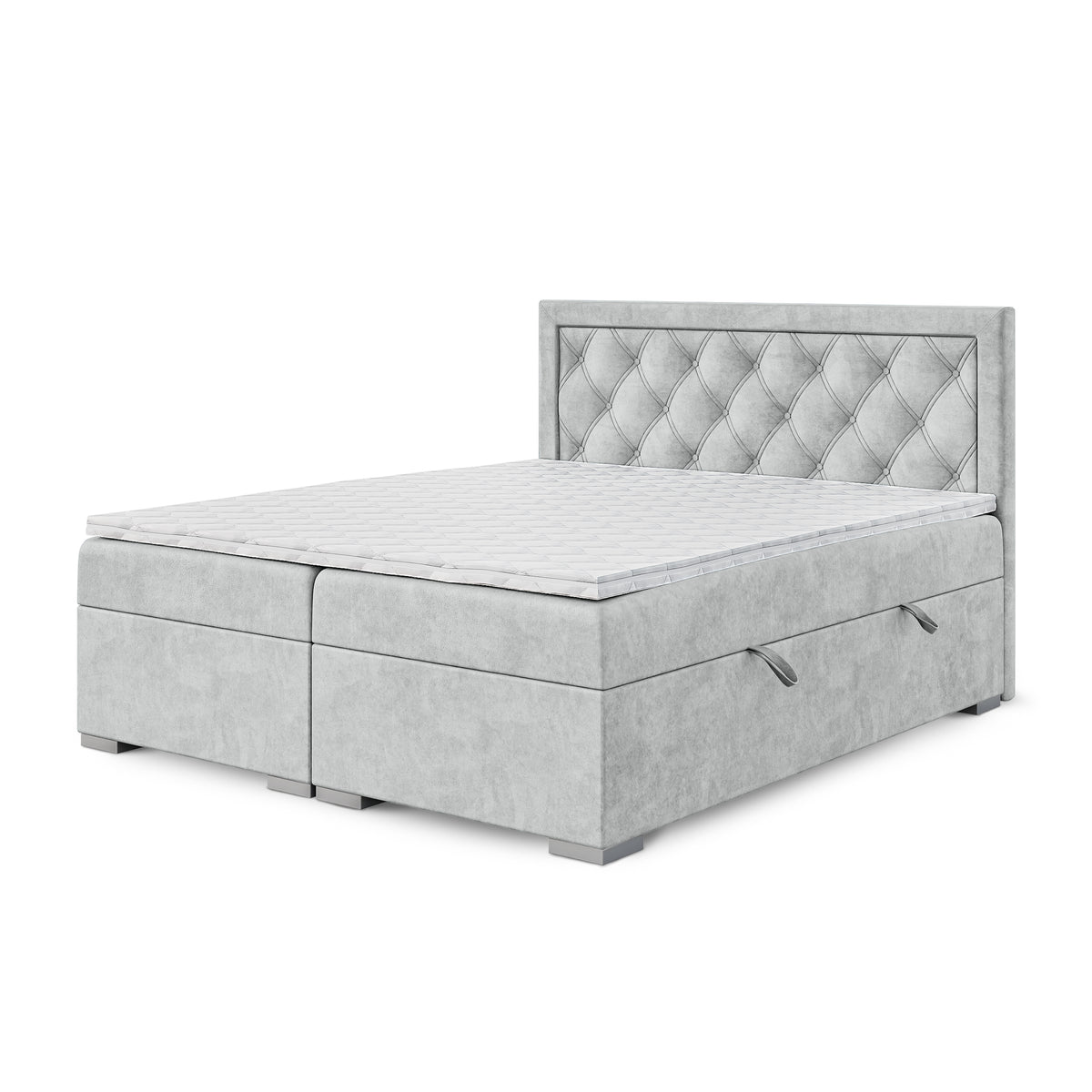 Santia Diamond-tufted Continental Divan Bed with Two Storage Compartments, Glamour Style – 120x200, Icy Mist (MAGIC VELVET 2239)