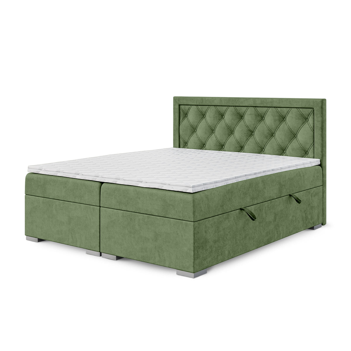 Santia Diamond-tufted Continental Divan Bed with Two Storage Compartments, Glamour Style – 140x200, Forest Moss (MAGIC VELVET 2243)