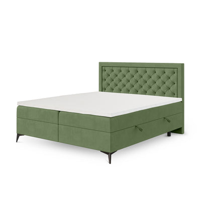 Rosselia Quilted Continental Divan Bed with Two Storage Compartments, Glamour Style – 140x200, Forest Moss (MAGIC VELVET 2243)
