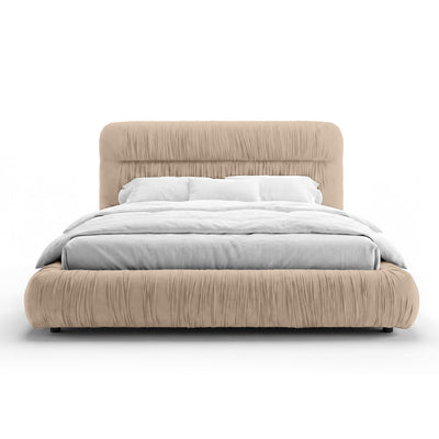 Drapori Upholstered Pleated Ottoman Bed with Storage, Modern Style – Warm Parchment (MAGIC VELVET 2244)