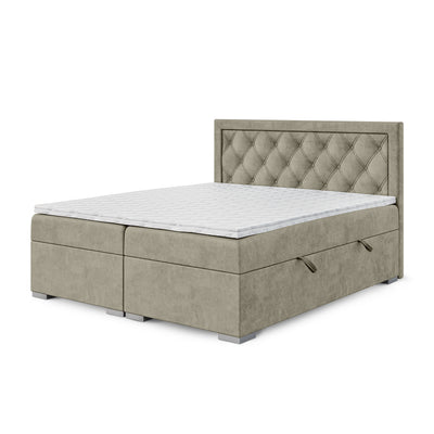 Santia Diamond-tufted Continental Divan Bed with Two Storage Compartments, Glamour Style – 140x200, Linen Mist (MAGIC VELVET 2270)