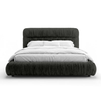 Drapori Upholstered Pleated Ottoman Bed with Storage, Modern Style – Velvet Black (MAGIC VELVET 2273)
