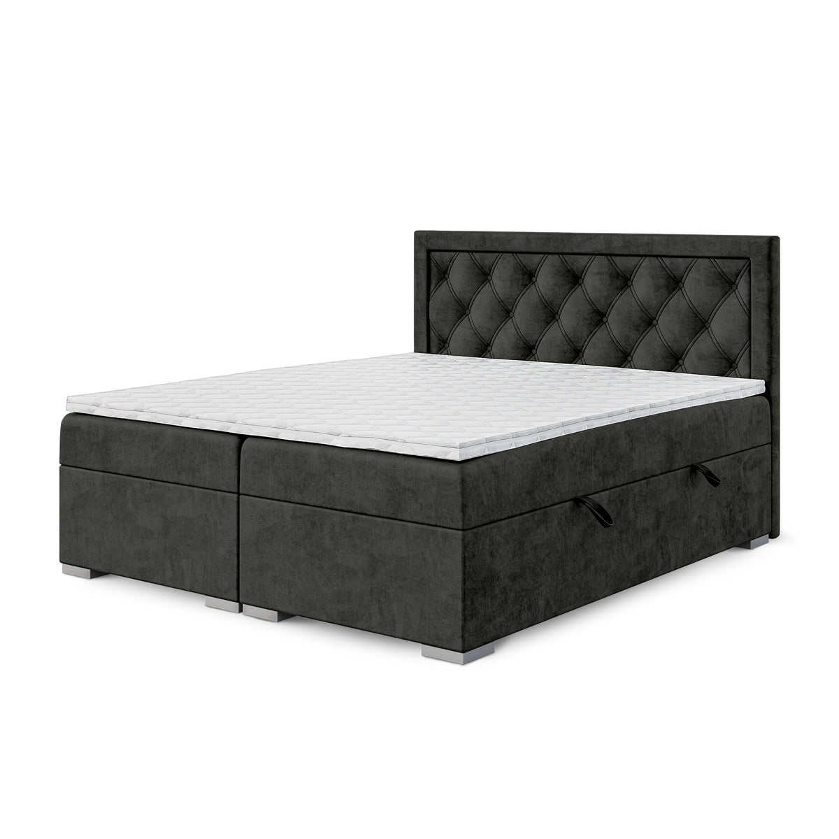 Santia Diamond-tufted Continental Divan Bed with Two Storage Compartments, Glamour Style – 140x200, Velvet Black (MAGIC VELVET 2273)
