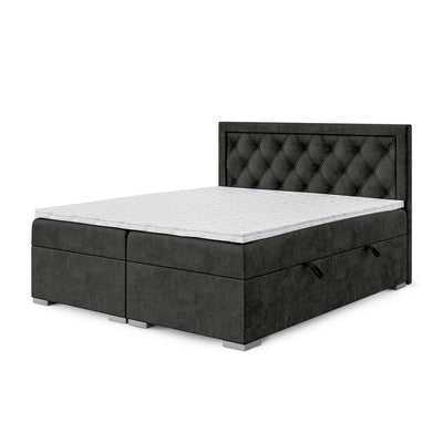 Santia Diamond-tufted Continental Divan Bed with Two Storage Compartments, Glamour Style – 90x200, Velvet Black (MAGIC VELVET 2273)
