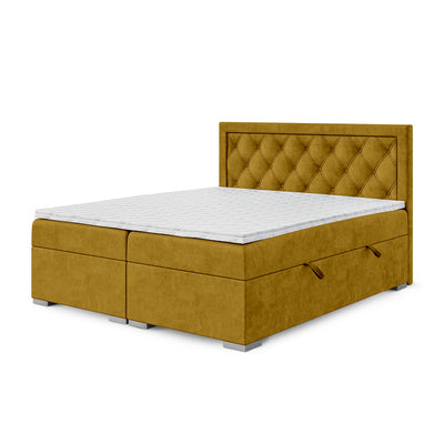 Santia Diamond-tufted Continental Divan Bed with Two Storage Compartments, Glamour Style – 90x200, Golden Saffron (MAGIC VELVET 2289)