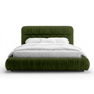 Drapori Upholstered Pleated Ottoman Bed with Storage, Modern Style – Forest Moss (MAGIC VELVET 2295)