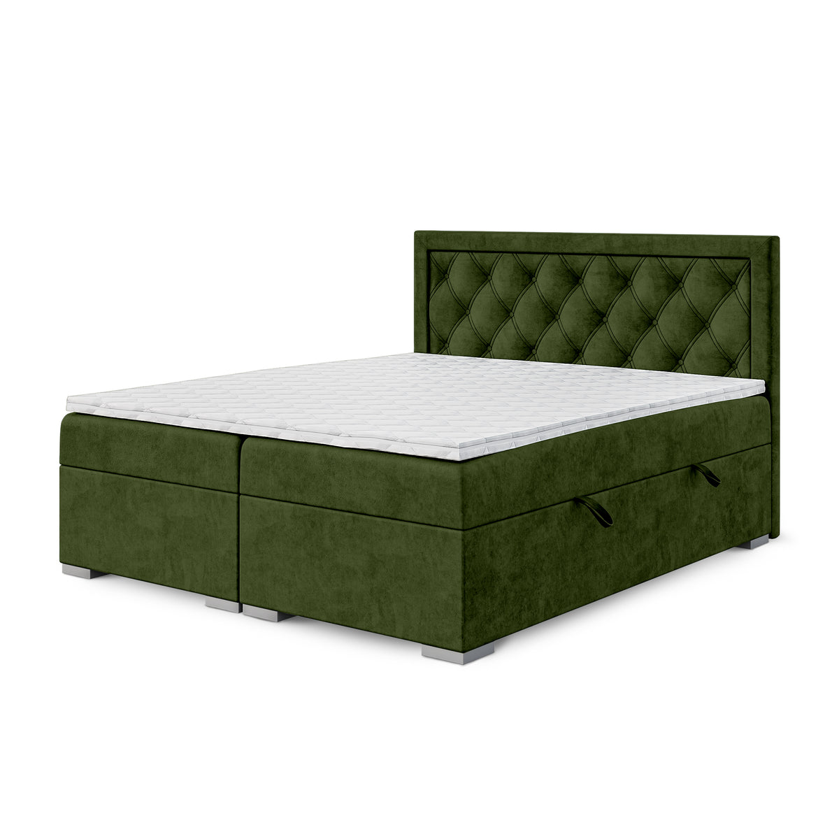 Santia Diamond-tufted Continental Divan Bed with Two Storage Compartments, Glamour Style – 90x200, Forest Moss (MAGIC VELVET 2295)