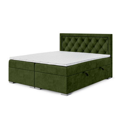 Santia Diamond-tufted Continental Divan Bed with Two Storage Compartments, Glamour Style – 90x200, Forest Moss (MAGIC VELVET 2295)