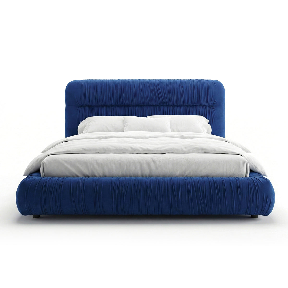 Drapori Upholstered Pleated Ottoman Bed with Storage, Modern Style – Midnight Sapphire (MAGIC VELVET 2297)