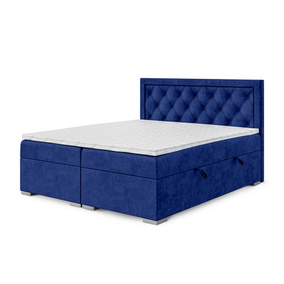 Santia Diamond-tufted Continental Divan Bed with Two Storage Compartments, Glamour Style – 90x200, Midnight Sapphire (MAGIC VELVET 2297)