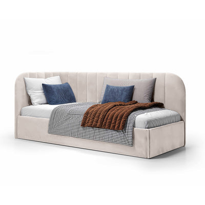 Mily Corner Ottoman Bed with Storage 101x212, Scandinavian Style – Right, Porcelain Cloud (SALVADOR 01)