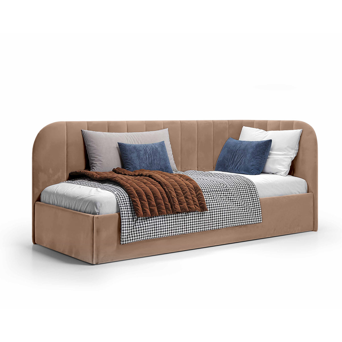 Mily Corner Ottoman Bed with Storage 101x212, Scandinavian Style – Left, Walnut Sand (SALVADOR 03)