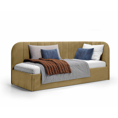 Mily Corner Ottoman Bed with Storage 101x212, Scandinavian Style – Left, Golden Sepia (SALVADOR 08)
