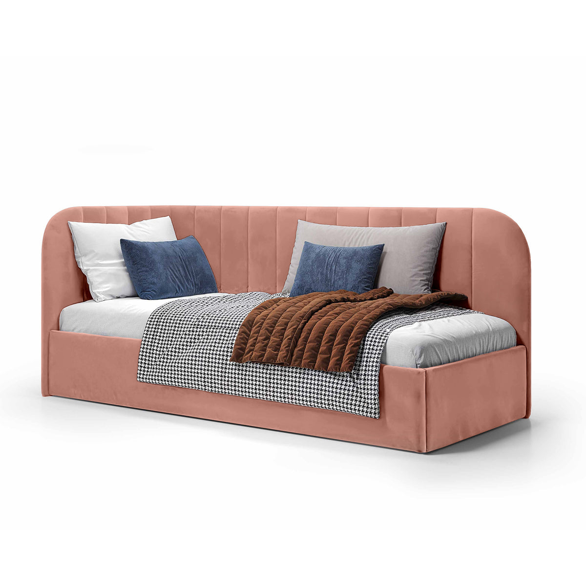Mily Corner Ottoman Bed with Storage 101x212, Scandinavian Style – Right, Rose Powder (SALVADOR 11)