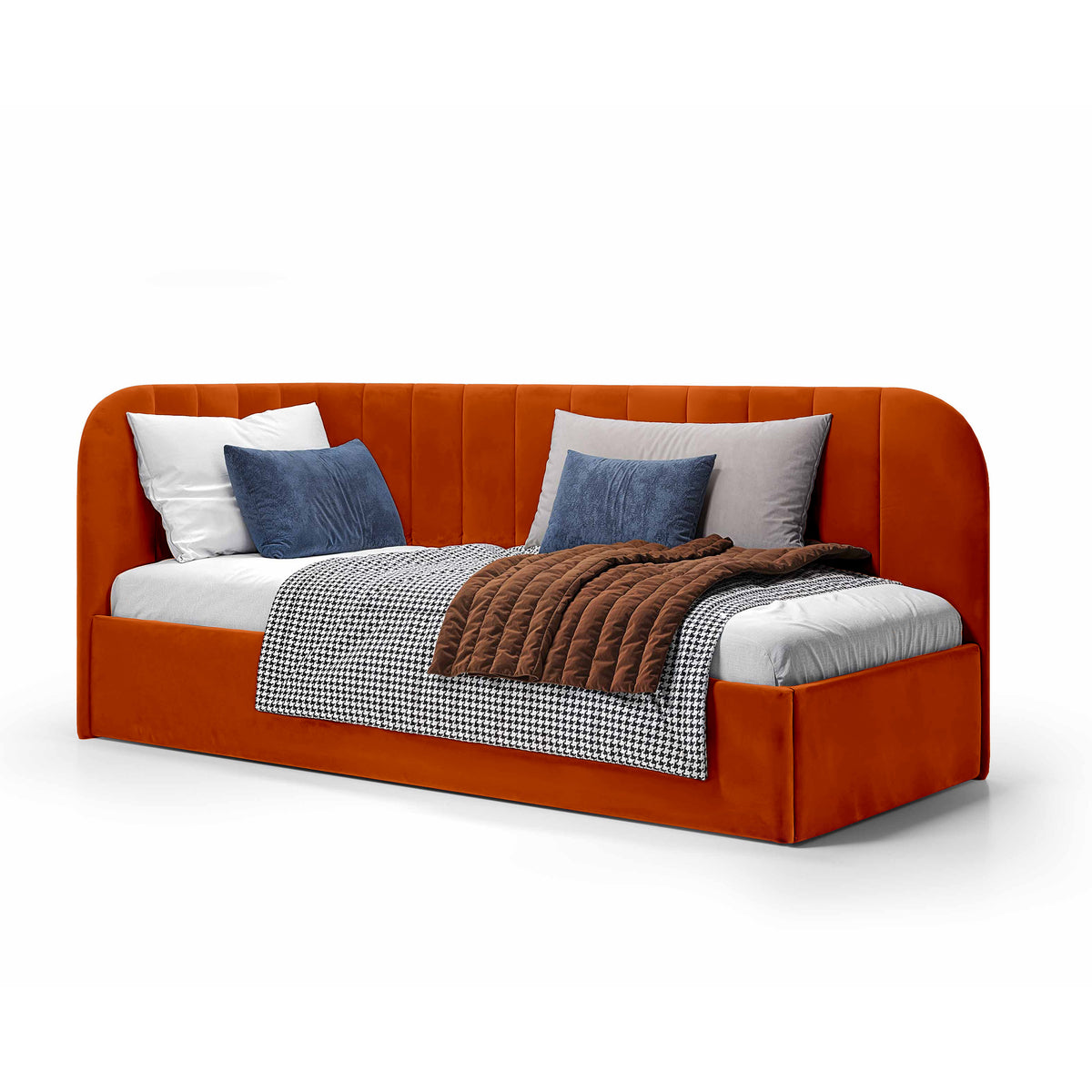 Mily Corner Ottoman Bed with Storage 101x212, Scandinavian Style – Right, Copper Brick (SALVADOR 14)