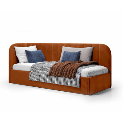 Mily Corner Ottoman Bed with Storage 101x212, Scandinavian Style – Right, Autumn Caramel (SALVADOR 15)