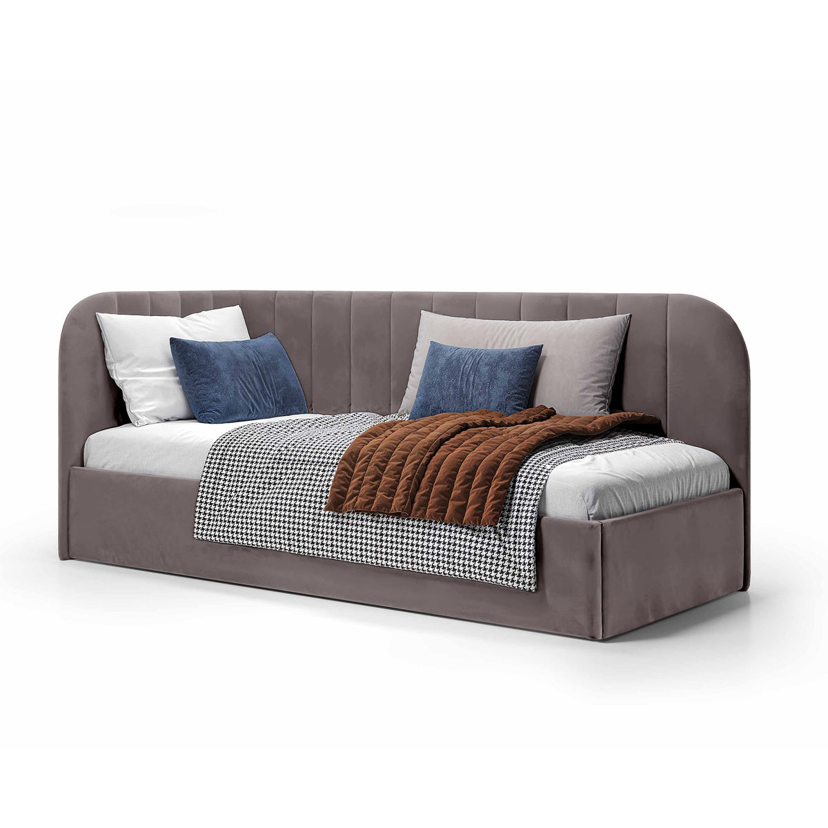 Mily Corner Ottoman Bed with Storage 101x212, Scandinavian Style – Right, Pumice Gray (SALVADOR 18)