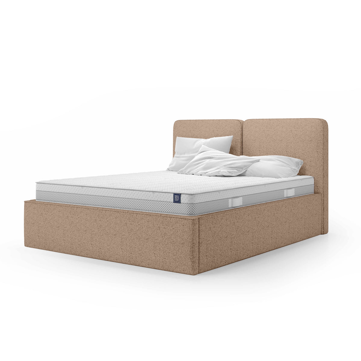Mokka Upholstered Ottoman Bed with Storage, Modern Style – Walnut Beige (ARAGON 14), 200