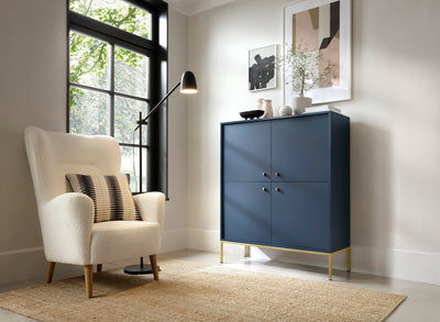 Kviat Sideboard 104x126, Vintage Style – Four Doors, Gold Handles, Metal Legs – in a room setting