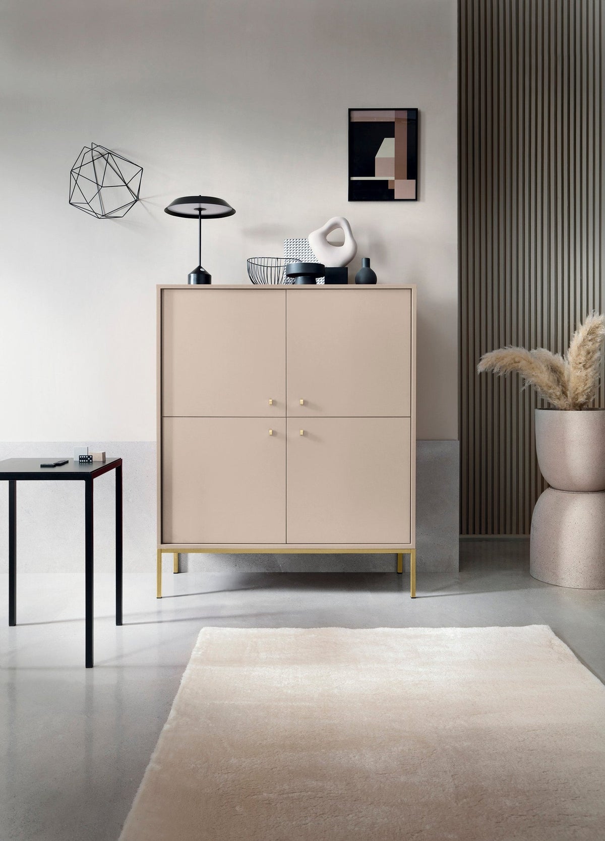 Kviat Sideboard 104x126, Vintage Style – Four Doors, Gold Handles, Metal Legs – photo 8