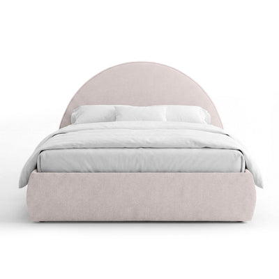 Orizo Upholstered Ottoman Bed with Storage and a Semicircular Headboard, Modern Style – Pearl Cashmere (NOELLE 21)