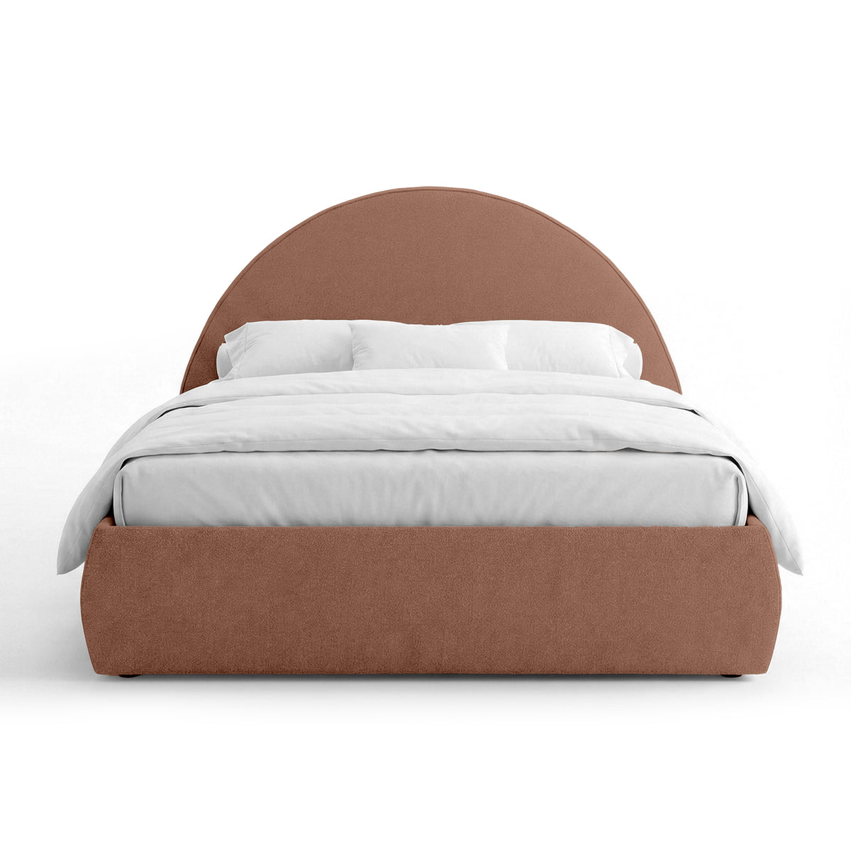 Orizo Upholstered Ottoman Bed with Storage and a Semicircular Headboard, Modern Style – Chestnut Leather (NOELLE 42)