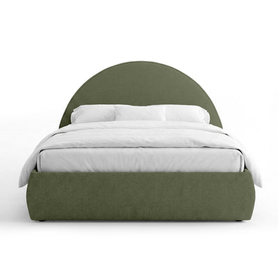 Orizo Upholstered Ottoman Bed with Storage and a Semicircular Headboard, Modern Style – Olive Dust (NOELLE 75)