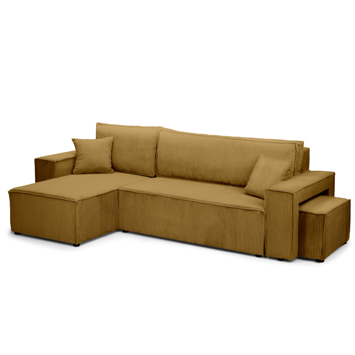 Klara Reversible Corner Sofa Bed with Pouffe – Golden Walnut corduroy (POSO 01)