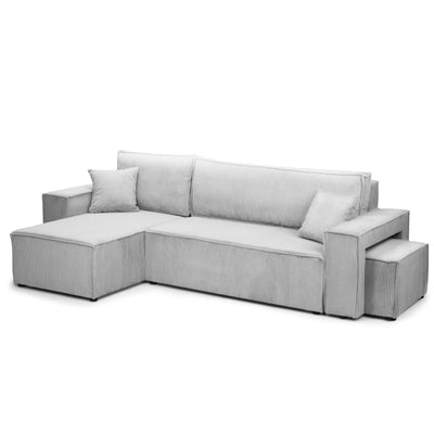Klara Reversible Corner Sofa Bed with Pouffe – Ash White corduroy (POSO 110)