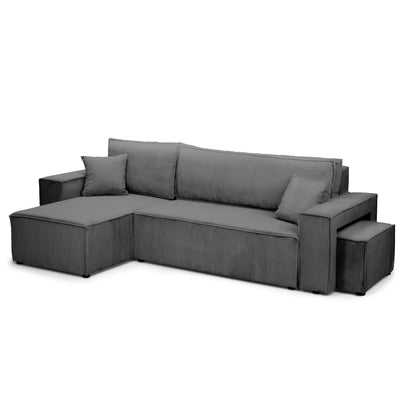 Klara Reversible Corner Sofa Bed with Pouffe – Zinc corduroy (POSO 115)