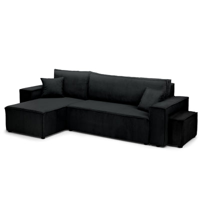Klara Reversible Corner Sofa Bed with Pouffe – Coal corduroy (POSO 135)