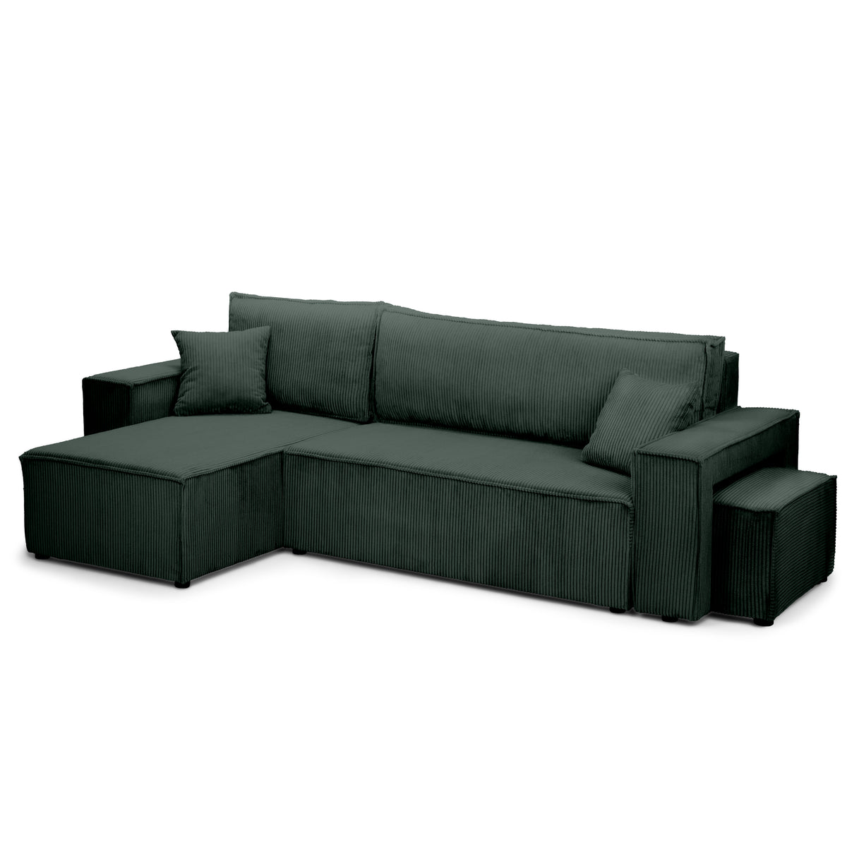 Klara Reversible Corner Sofa Bed with Pouffe – Forest Green corduroy (POSO 14)