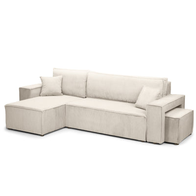Klara Reversible Corner Sofa Bed with Pouffe – Porcelain Beige corduroy (POSO 38)