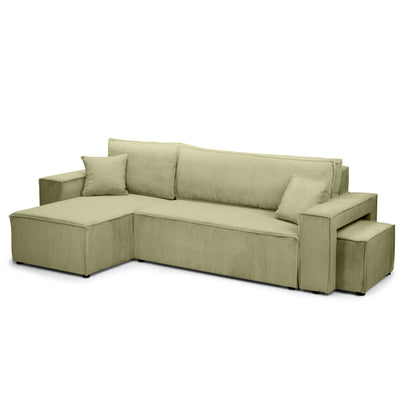 Klara Reversible Corner Sofa Bed with Pouffe – Olive corduroy (POSO 44)