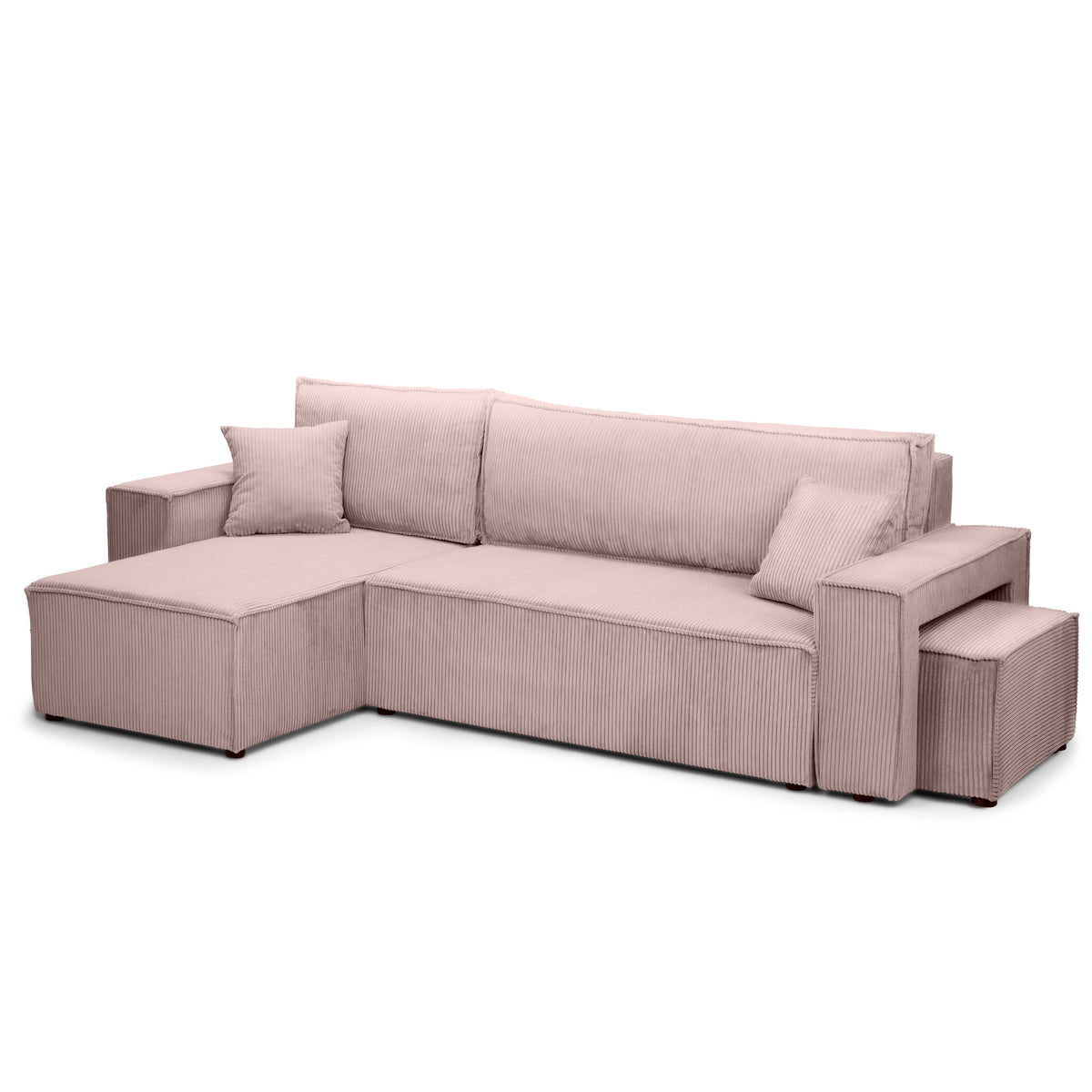 Klara Reversible Corner Sofa Bed with Pouffe, Modern Style – Dusty Pink (POSO 52), Universal