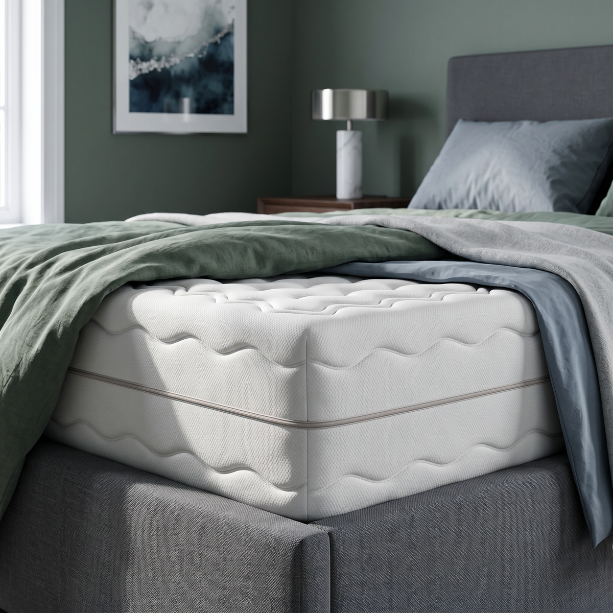 Pillov Pocket Spring Mattress Height 30 cm – 7 Zones, Double-sided H3/H4 90x200, 140x200, 160x200 and 180x200 – in a room setting