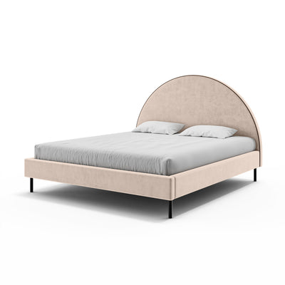 Łóżko tapicerowane Zora z półokrągłym zagłówkiem i pojemnikiem w stylu soft modern w tkaninie SALVADOR – zdjęcie 18